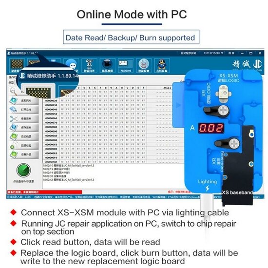 JC BLE-X Logic baseband EEPROM chip non-Removal module For iPhone XR/XS/XS Max