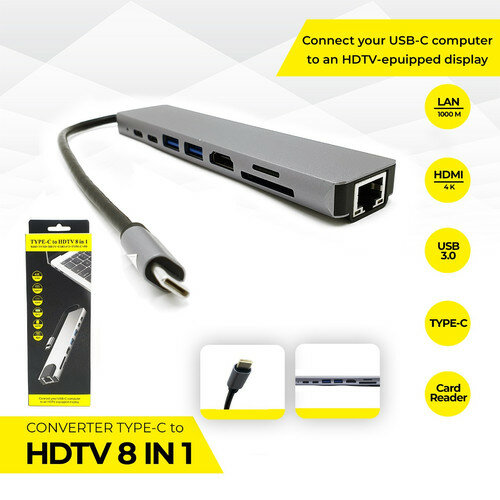 USB C Hub 8 In 1 Type C 3.1 To 4K HDMI Adapter With RJ45 SD/TF Card Reader PD Fast Charge Thunderbolt 3 USB Dock 
