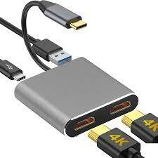 4 in 1 USB C to Dual HDMI Adapter PD Charge 4K USB 3.0 Type C HUB Converter Port 
