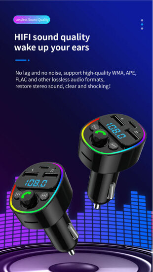 G67 Button Version Colorful Light Type-C TF Card U-disk Car FM Transmitter 